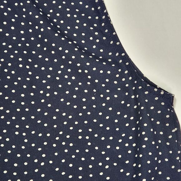 LOFT Blouse Womens Small Navy Blue White Polka Dotted Career Office Ruffle Neck - Picture 7 of 7